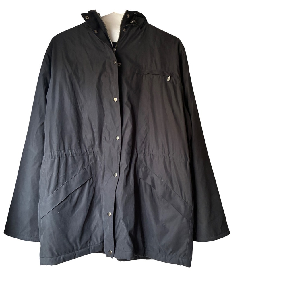 Nordstrom Anorak Soft Shell Parka Jacket Womens Size L Black Snap Button Utility